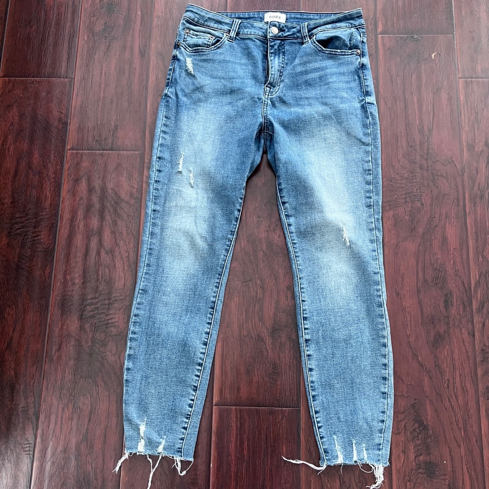 Pistola Arielle Distressed Frayed Hem Crop Medium‎ Wash Denim Jeans Size 30